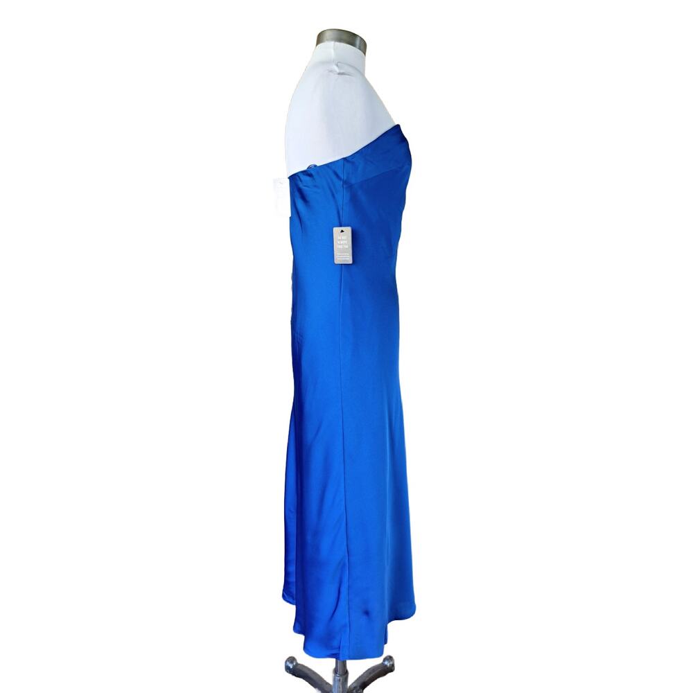 NEW EXPRESS Satin Strapless Midi Maxi Slip Dress Medium Cobalt Blue Minimalist - Picture 3 of 8